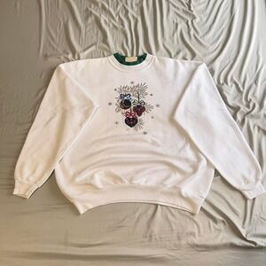 Vintage Morning Sun Top Stitch White Embroidered Holiday Sweatshirt Crewneck